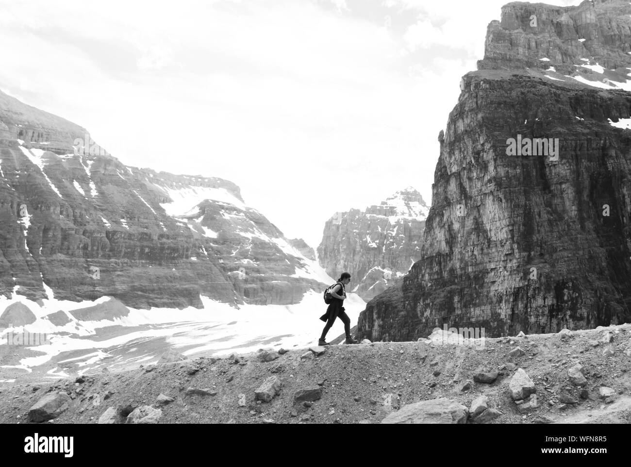Female hiker on snow Black and White Stock Photos & Images - Alamy