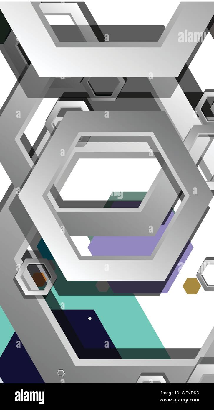 Abstract geometric background with hexagon cold color composition ...