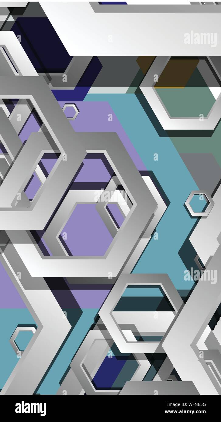 Abstract geometric background with hexagon cold color composition ...