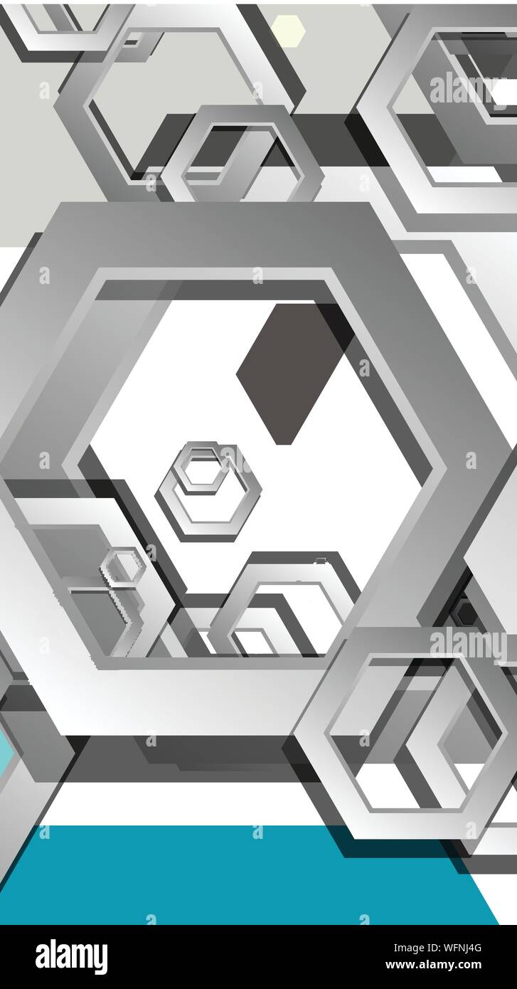 Abstract geometric background with hexagon cold color composition ...