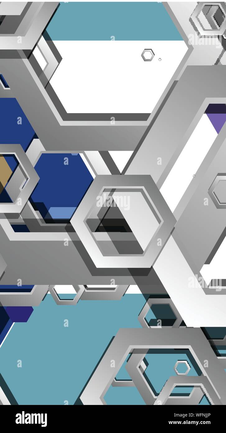 Abstract geometric background with hexagon cold color composition ...