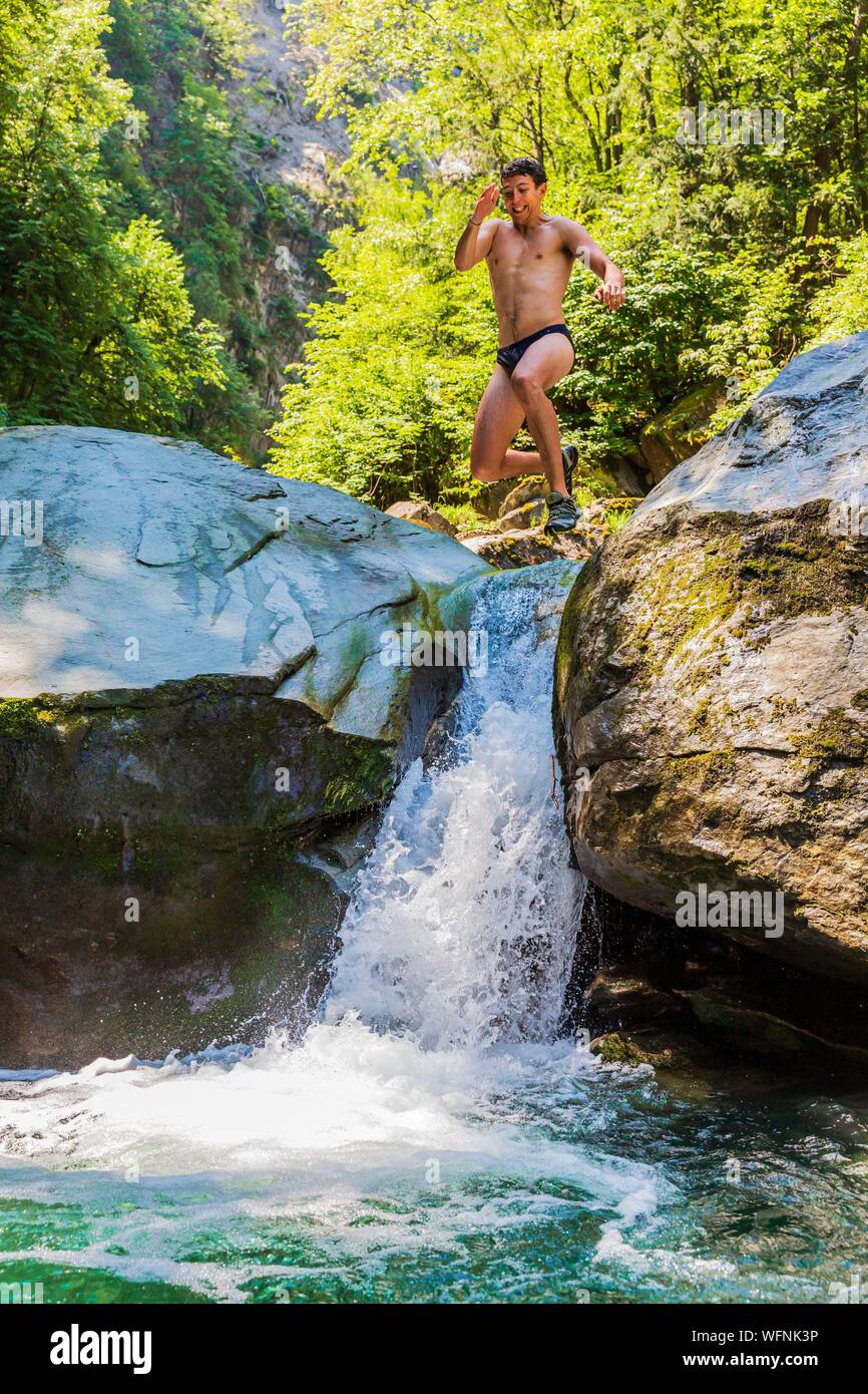France, Savoie, La Lechere, bathing in the Eaux Rousses, Tarentaise valley Stock Photo