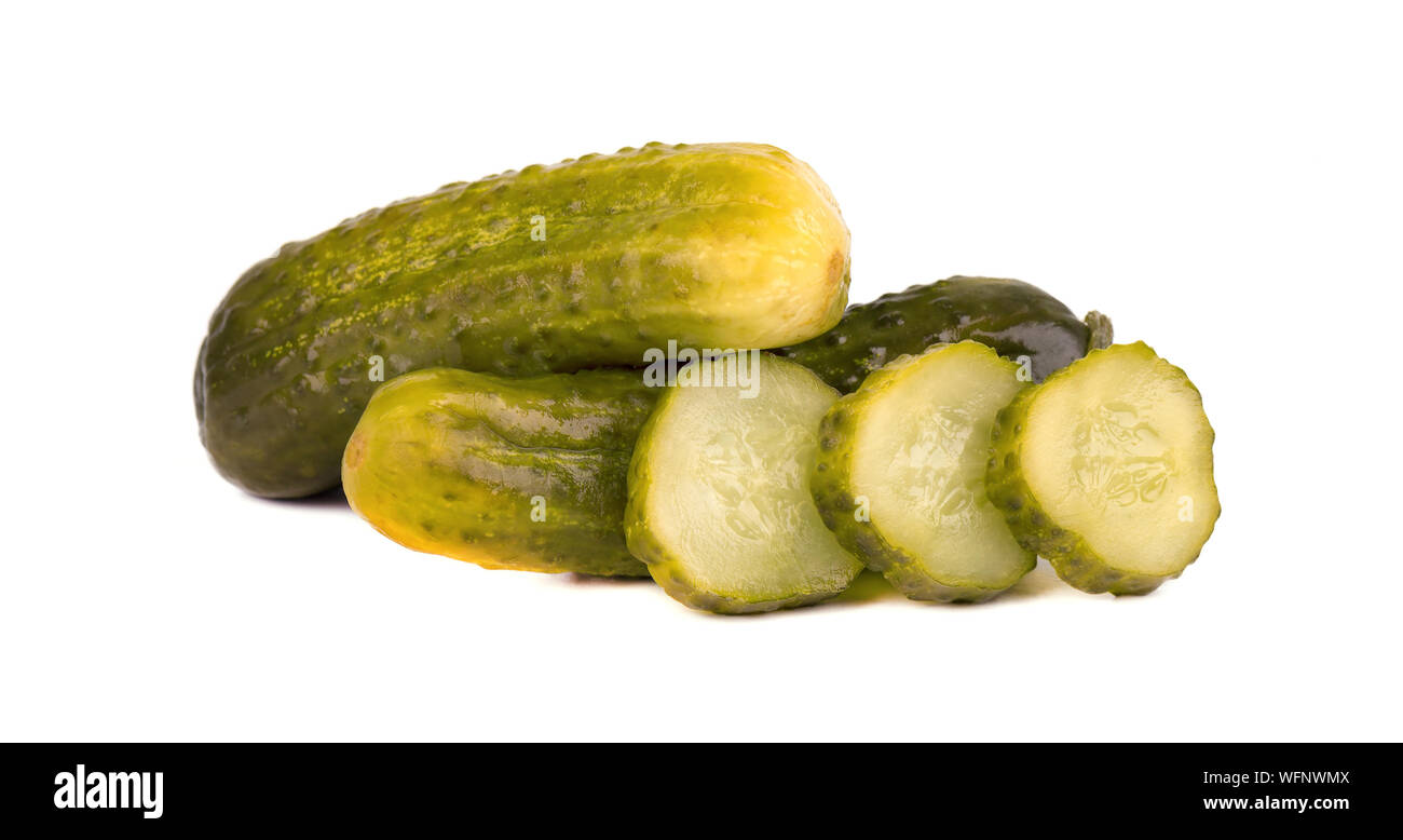 Pickled cucumber isolated on white background. Marinated pickled