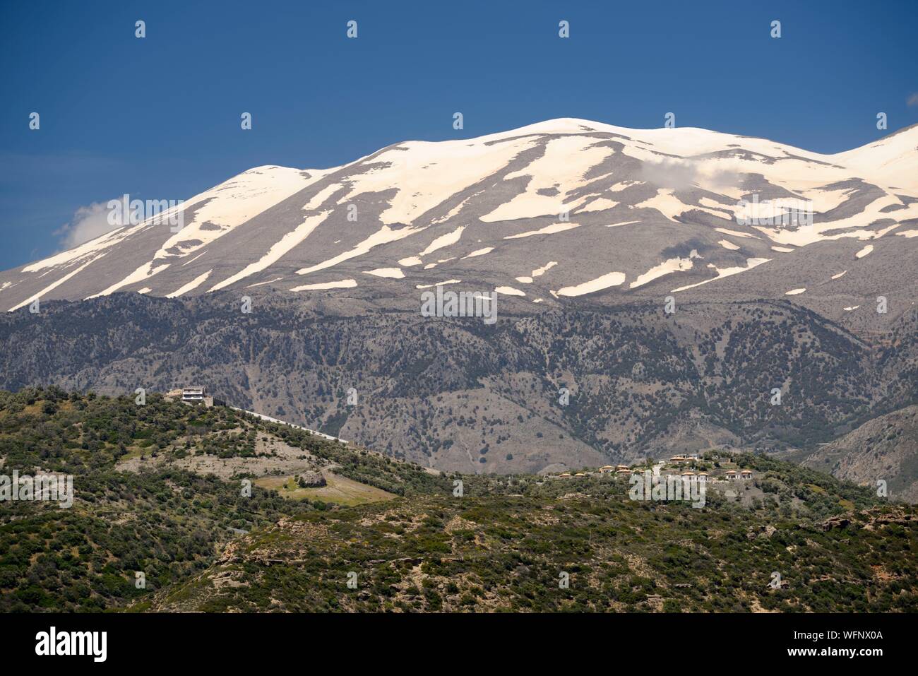 Greece, Crete, Agia Galini, Mount Ida (or Mount Psiloritis) rising to