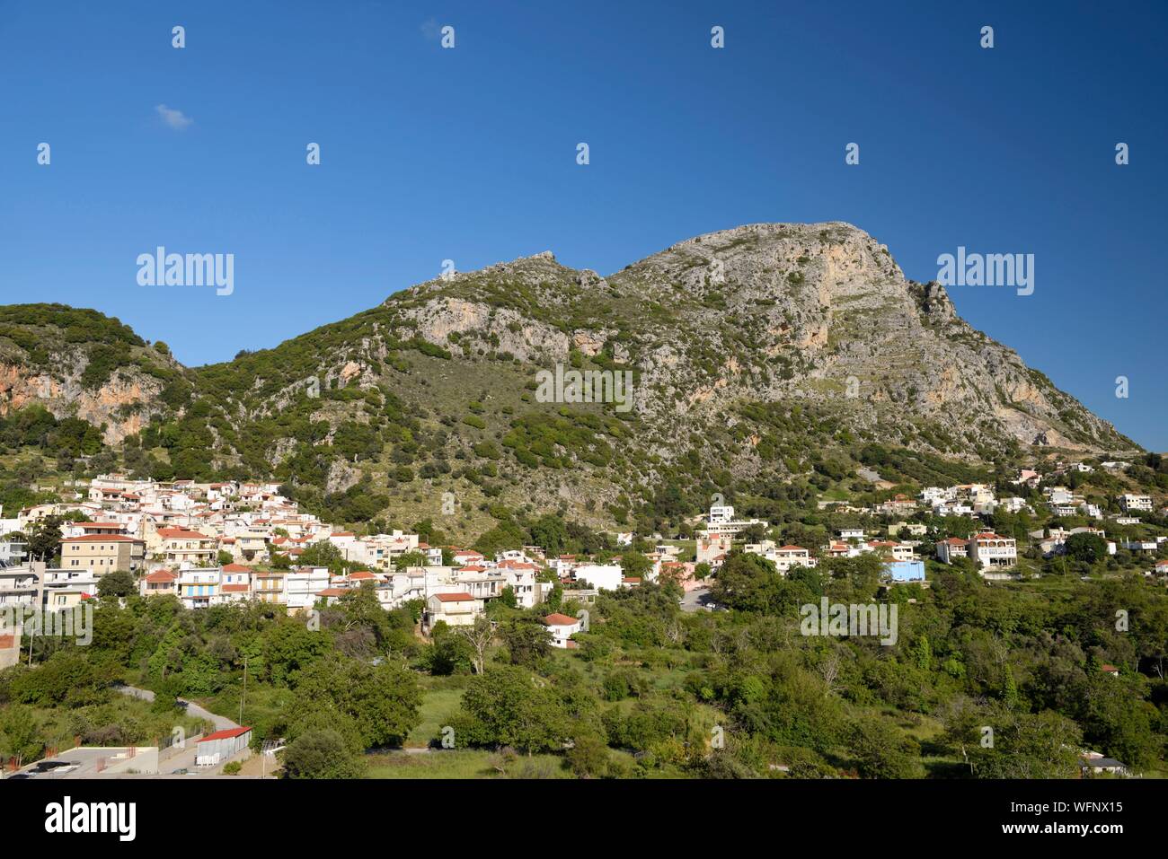 Greece, Crete, Spili, village nestled at the foot of the mountain Stock