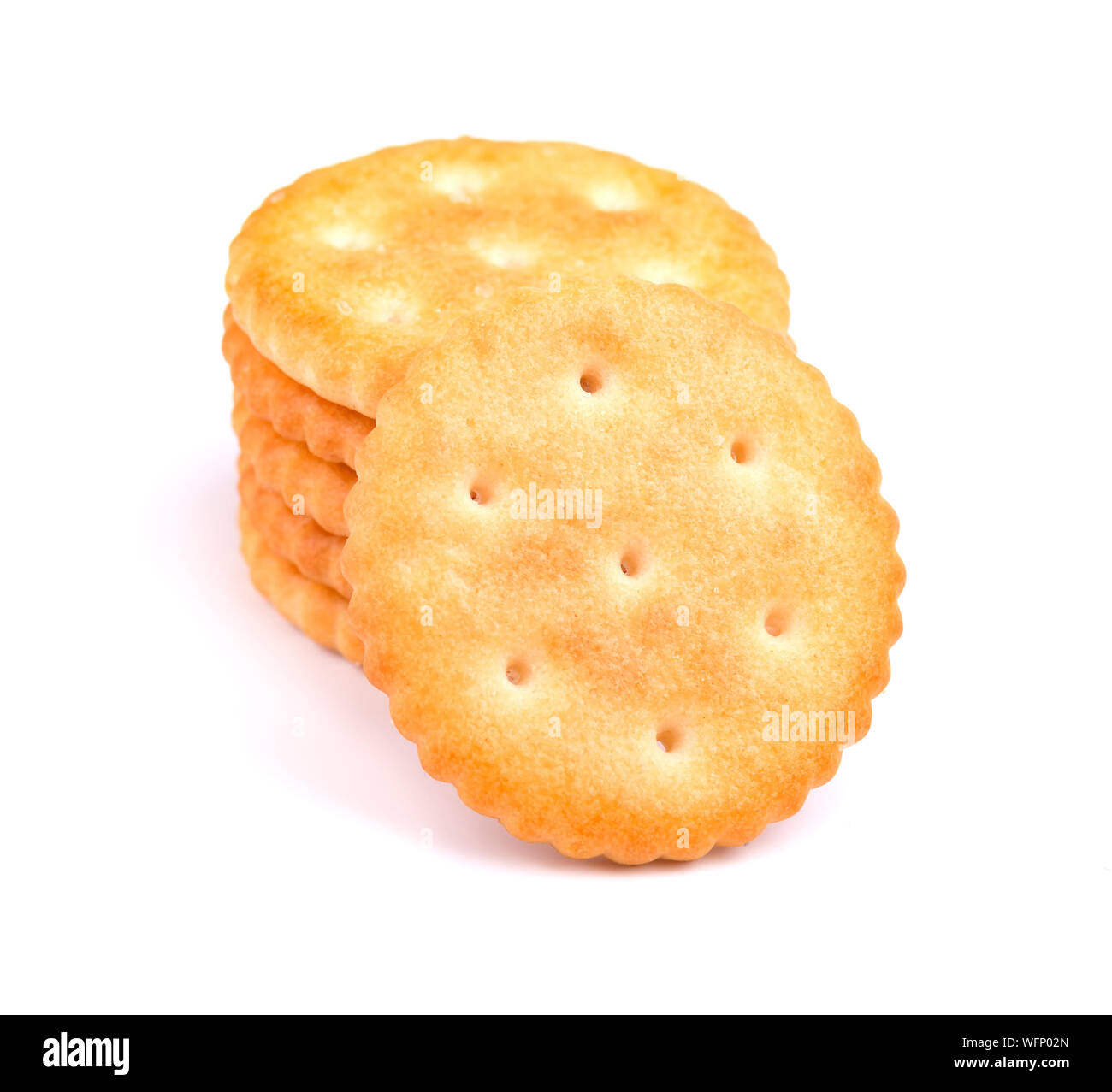 Stack round cracker isolated on white background. Dry cracker cookies isolated. Saltines isolated Stock Photo