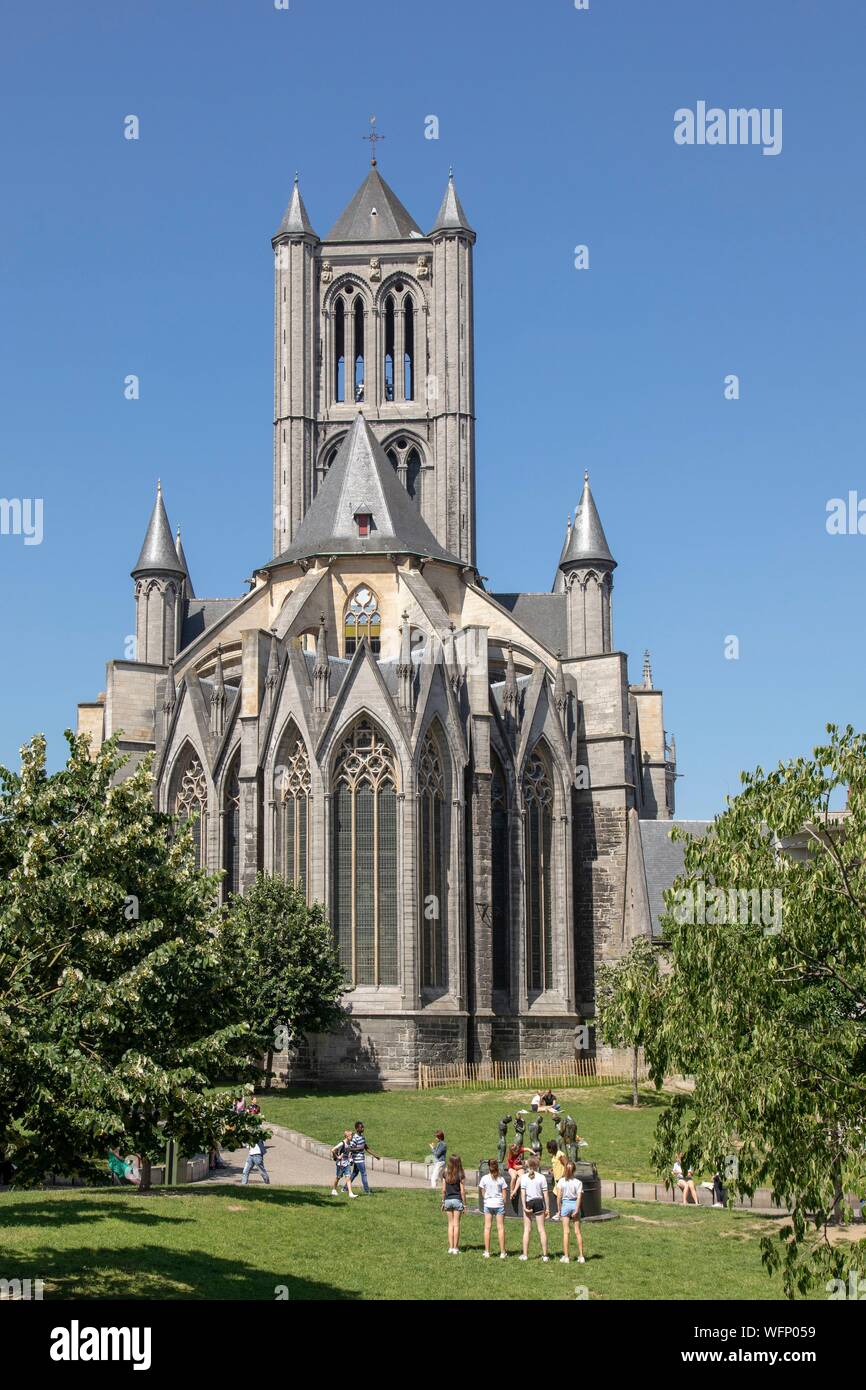 Belgium, East Flanders, Ghent, bedside of St. Nicholas Church with lantern tower Stock Photo