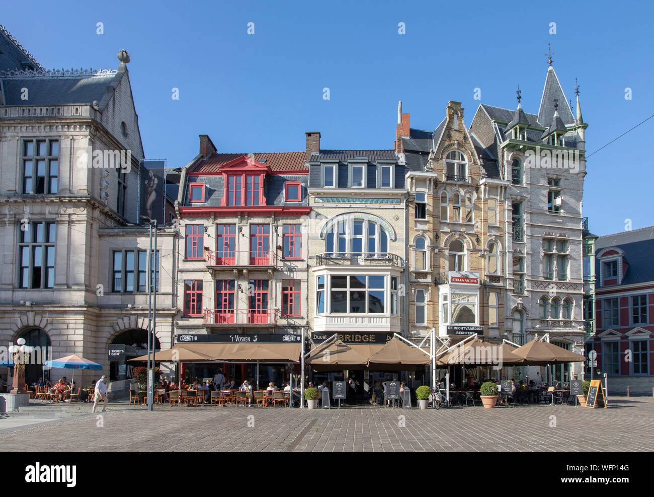 Belgium, East Flanders, Ghent, restaurants on Sint-Baafsplein Stock Photo