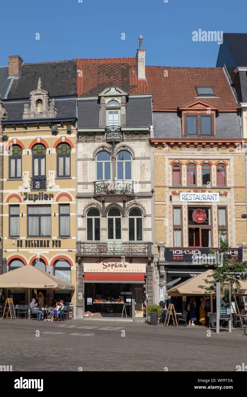 Belgium, East Flanders, Ghent, restaurants on Sint-Baafsplein Stock Photo