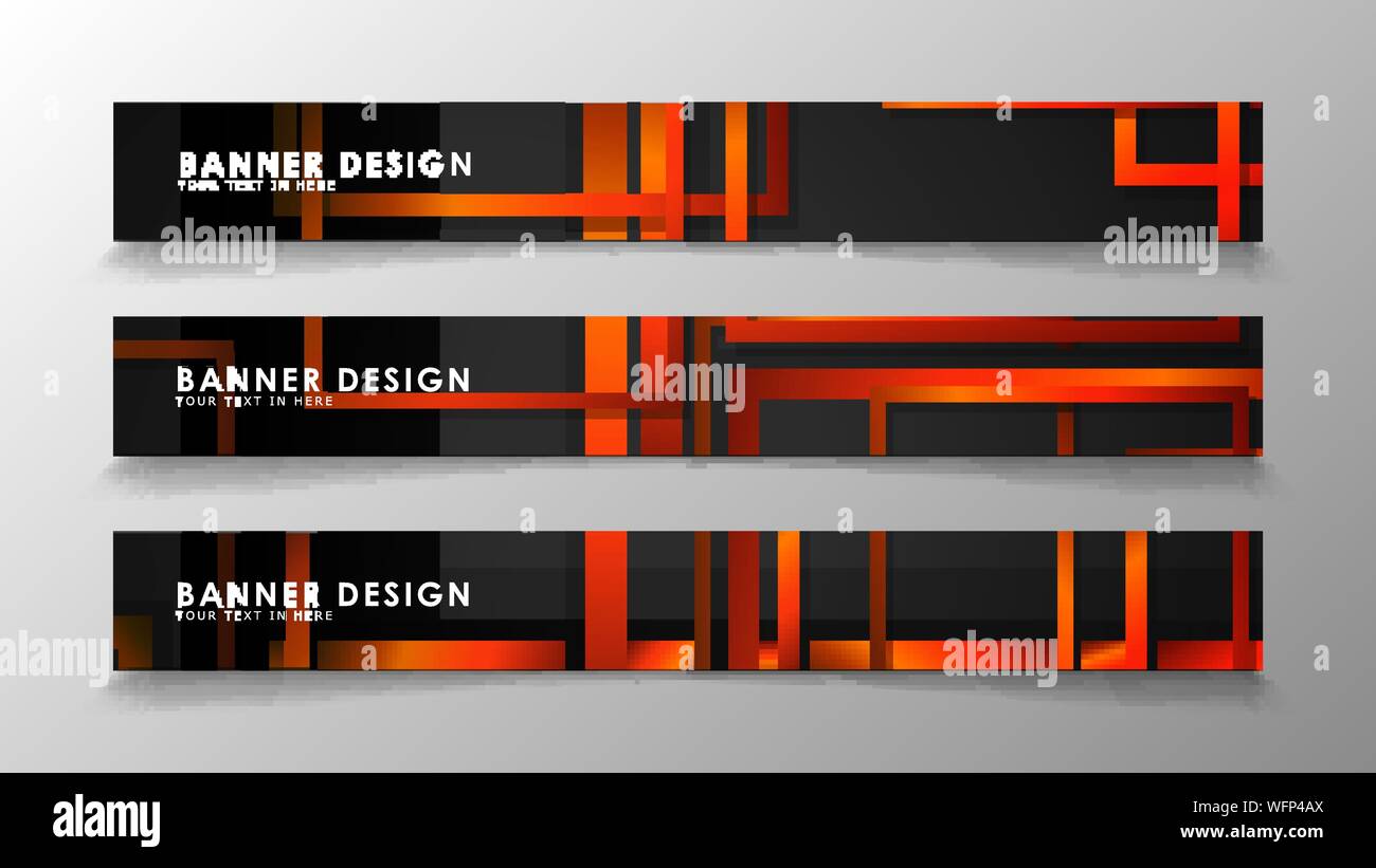 Abstract geometric and rectangular pattern banners with orange gradients Stock Vector