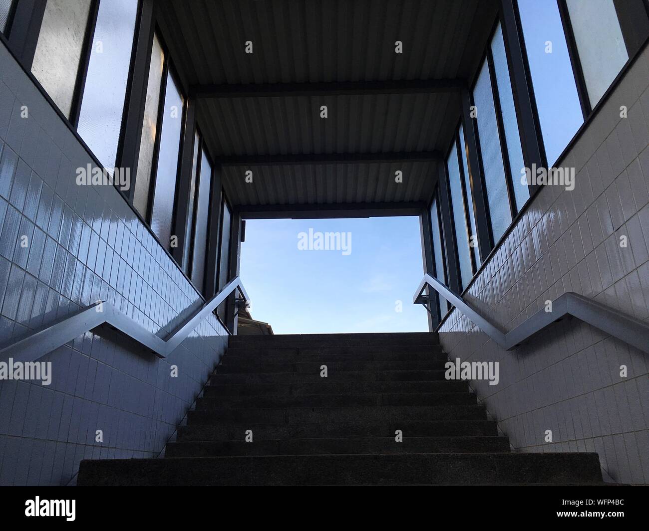 Low Angle View Of Staircase At Subway Station Stock Photo