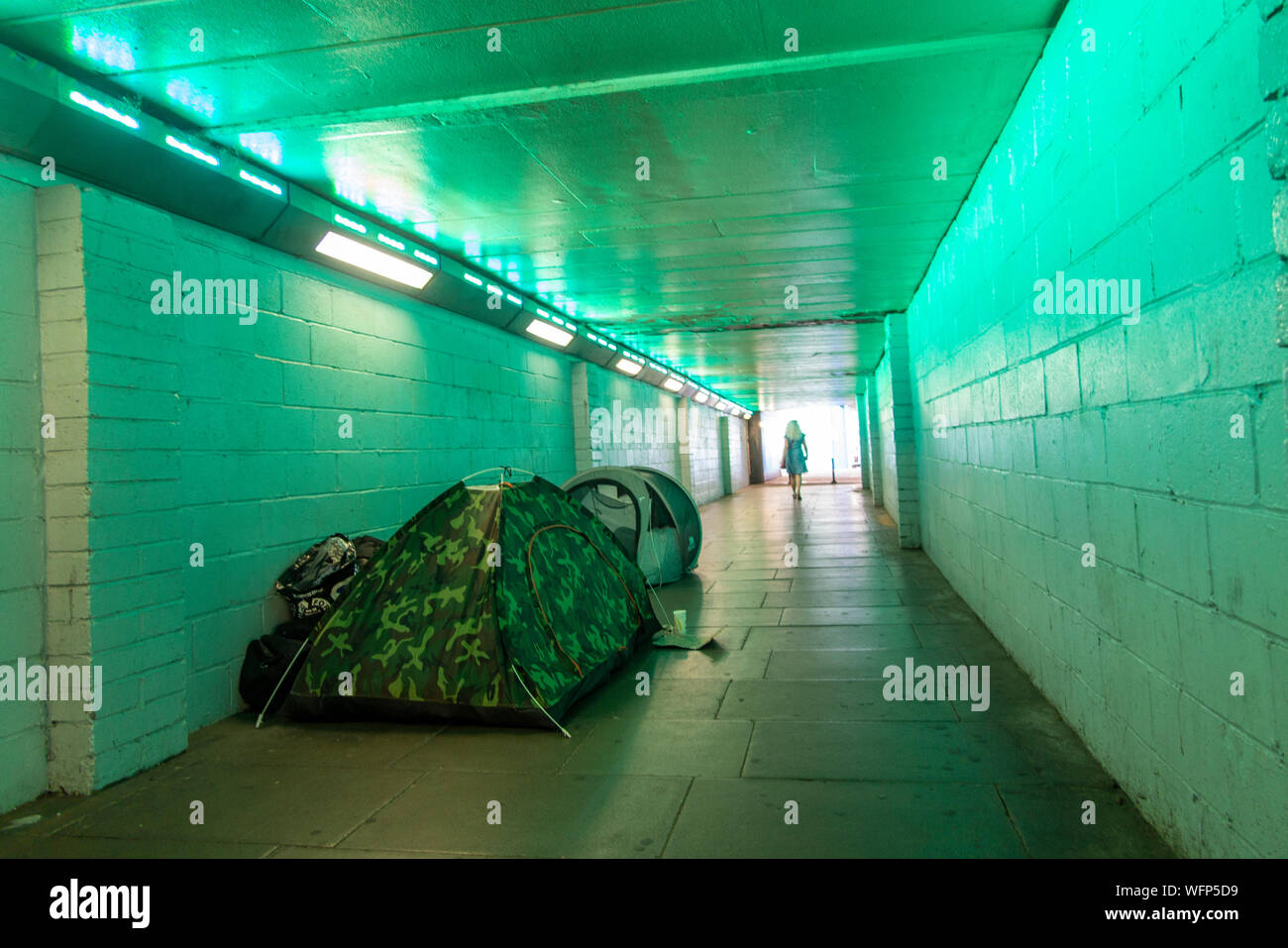 Homeless peoples' tents pitched under the BFI Max at Waterloo, London Stock Photo