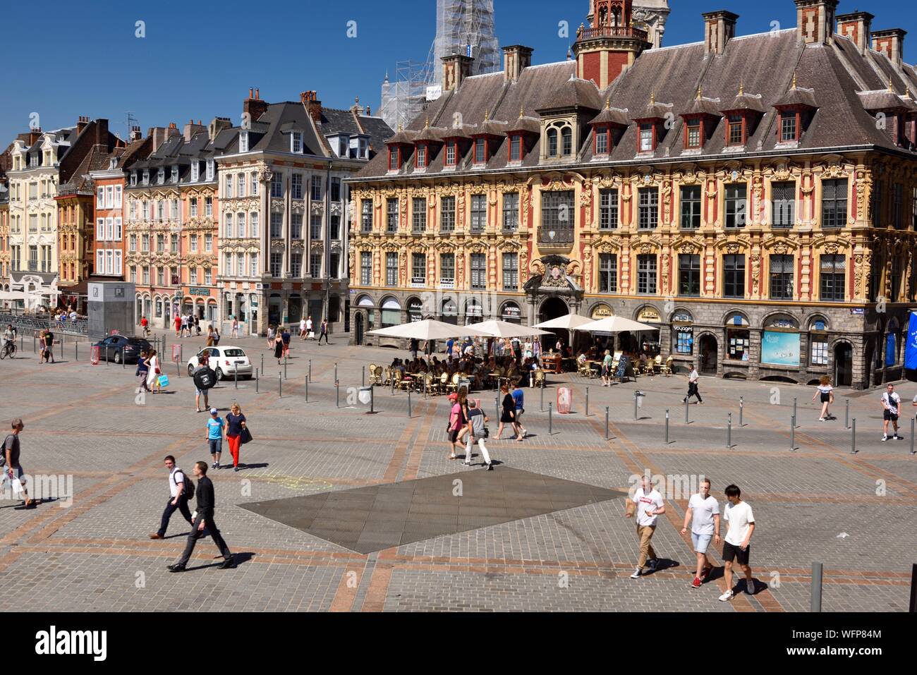 France, Nord, Lille, Place du General De Gaulle or Grand Place, old stock market and cafe