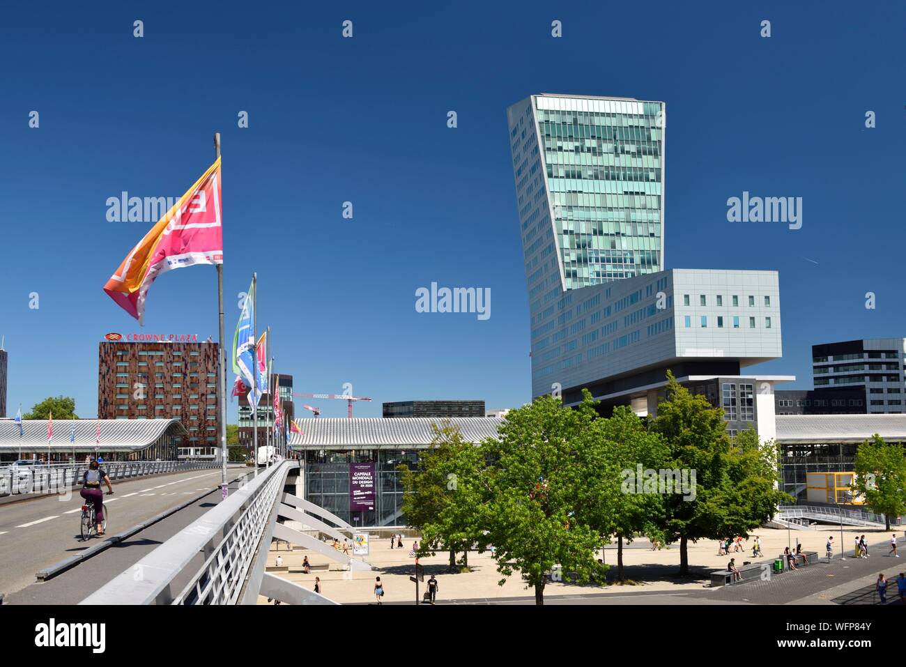 France, Nord, Lille, esplanade Place François Mitterrand with the Euralille business district which includes the Eurostar station and the Lille Europe TGV station, dominated by the Lille tower Stock Photo