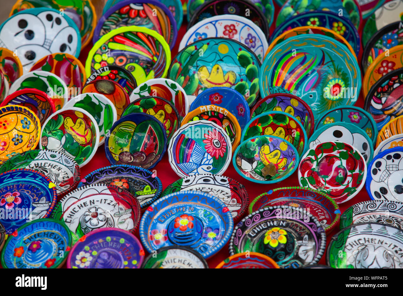 Colorful traditional mexican ceramics on the street market Stock Photo