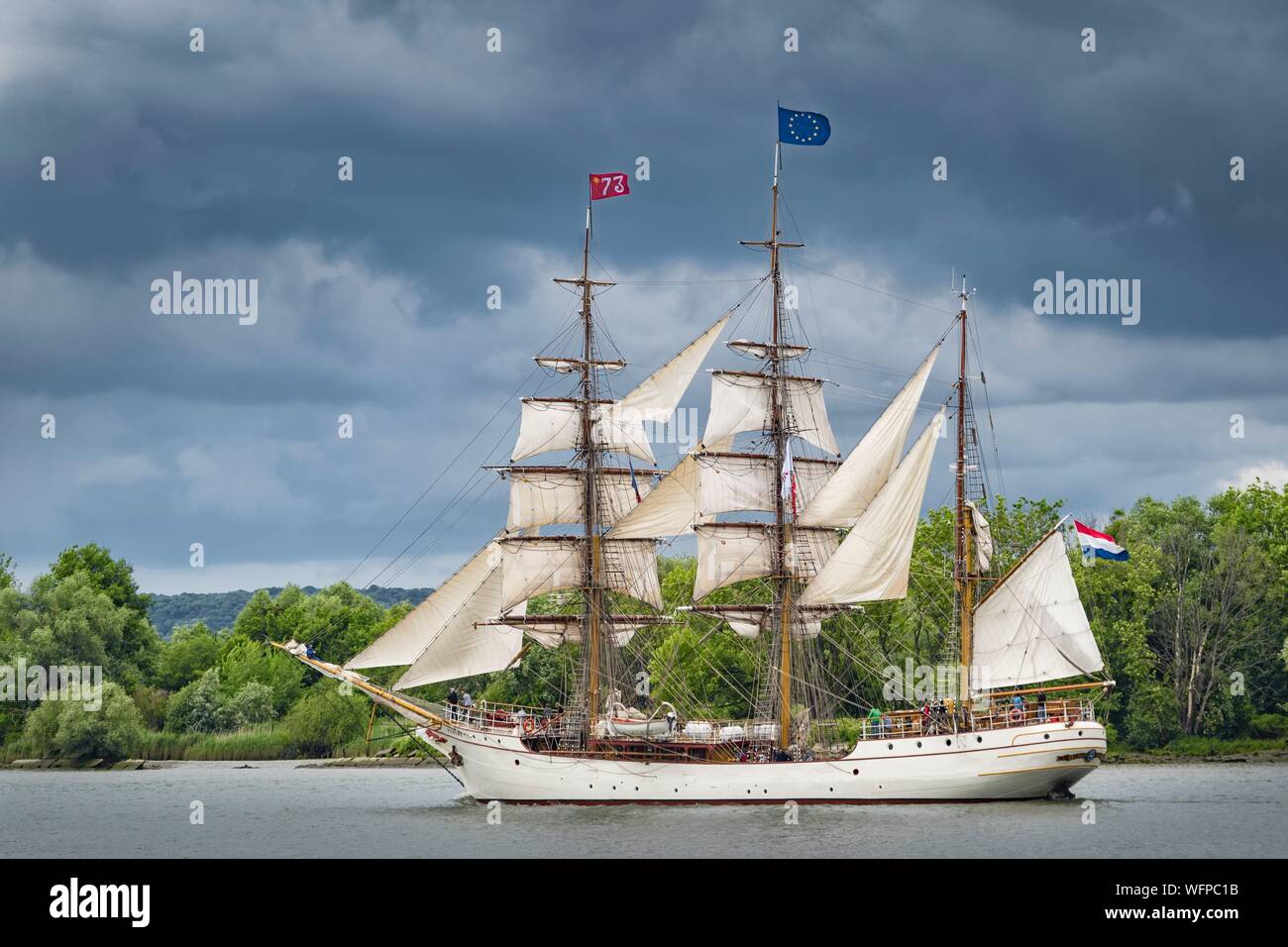 France, Seine Maritime, Rouen Armada, the Armada of Rouen 2019 on the Seine, the Europa, three-masted Dutch barque school ship Stock Photo