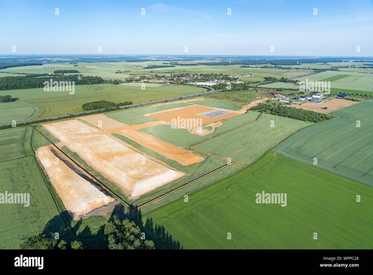 France,, Eure, Douains, brand building site, 100 high-end and luxury shops are planned as well as seven restaurants on a commercial surface of 20,000 m² (aerial view) Stock Photo