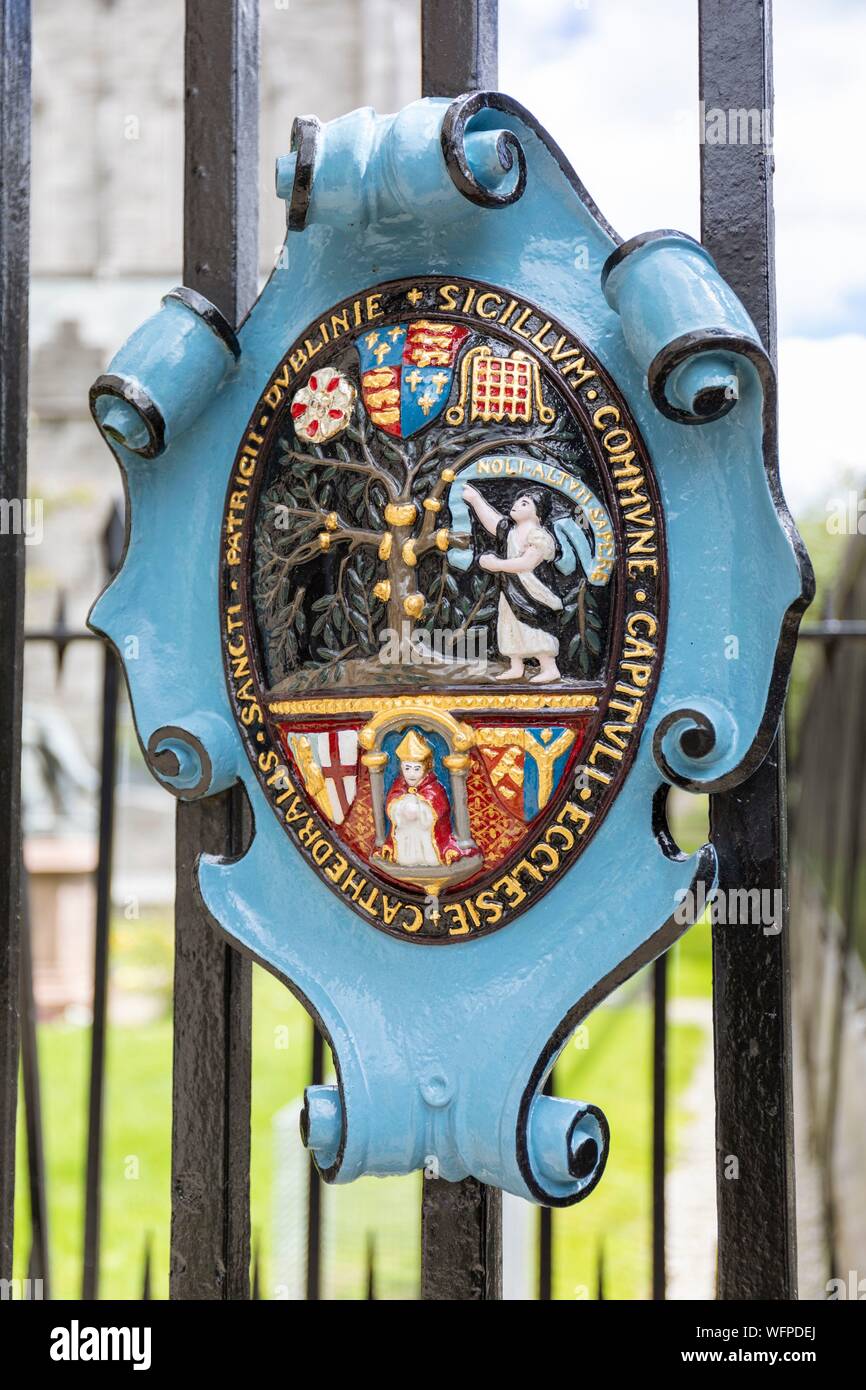 reland, Dublin, St. Patrick's Cathedral, medallion on the entrance gate Stock Photo