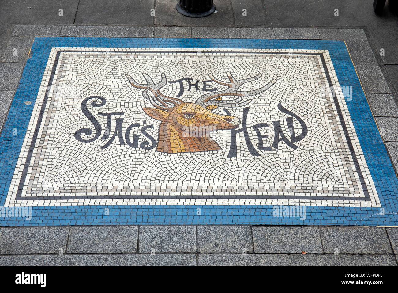 Ireland, Dublin, Stag's Head a pub located at the corner of Lady Court and Lady Lane, mosaic Stock Photo