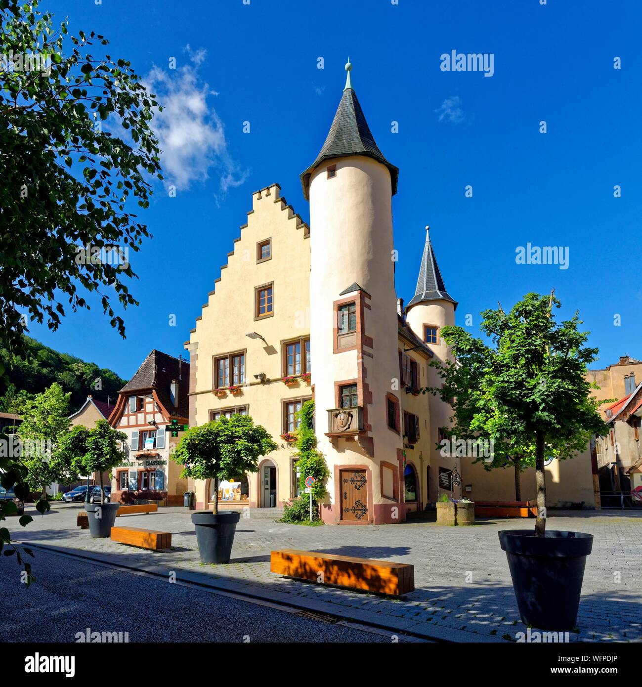 France Haut Rhin Sainte Marie Aux Mines Place Auguste Keufer Former Mansion Of The Mines Of The 16th Century Stock Photo Alamy