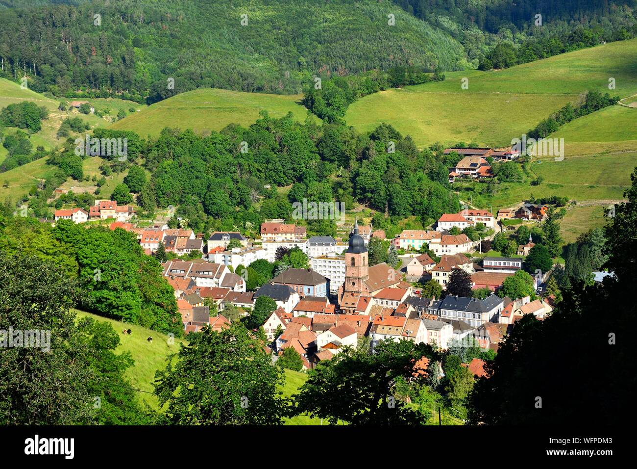 France, Haut Rhin, Sainte Marie aux Mines, city view Stock Photo Alamy