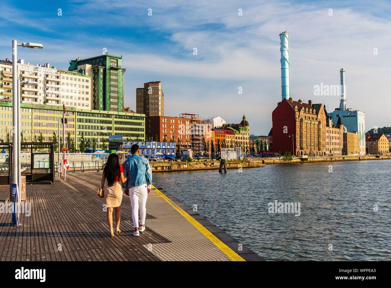 Sweden, Vastra Gotaland, Goteborg (Gothenburg), view of the thermal power plant of the city from the dock of Stenpiren Stock Photo