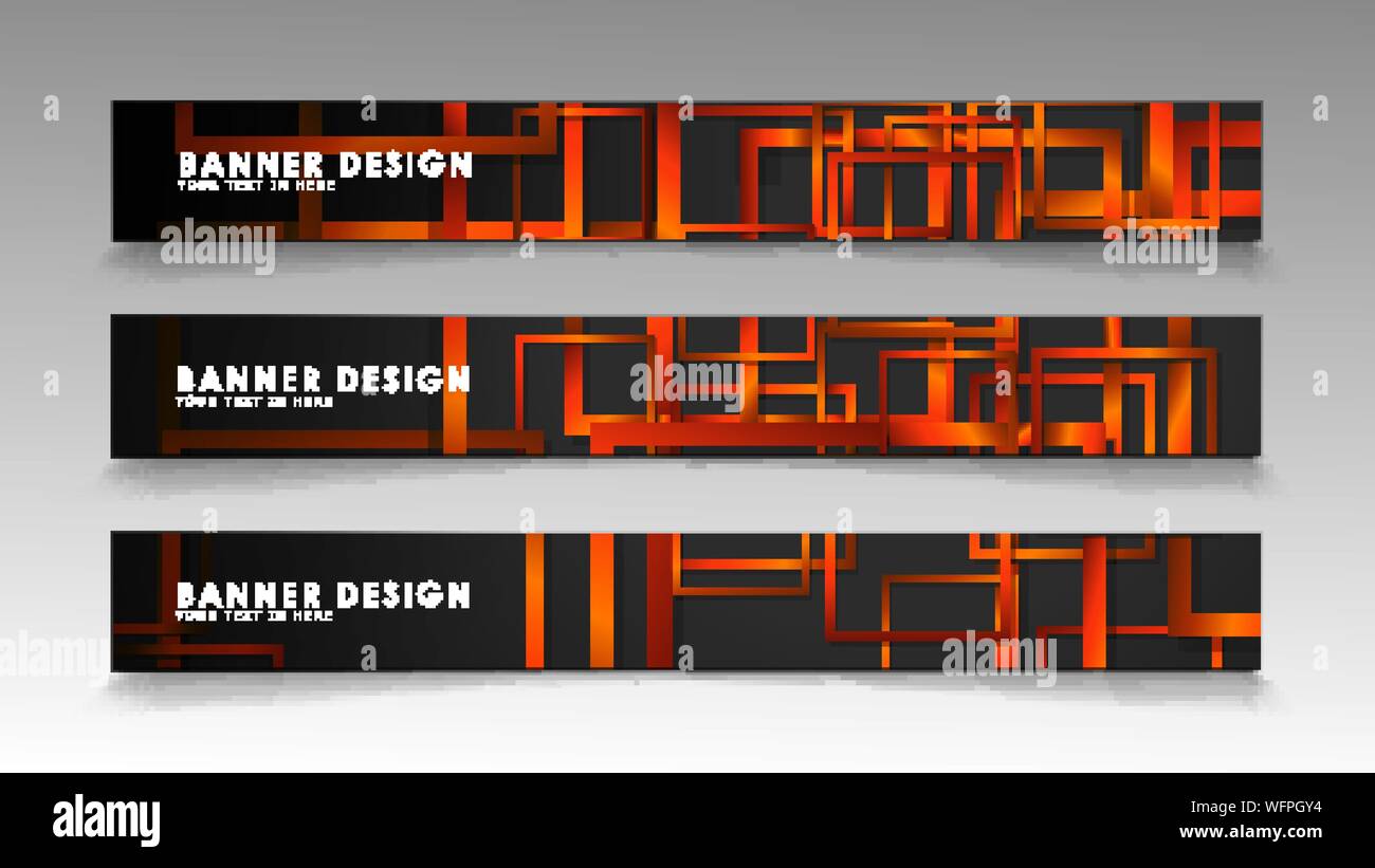 Abstract geometric and rectangular pattern banners with orange gradients Stock Vector