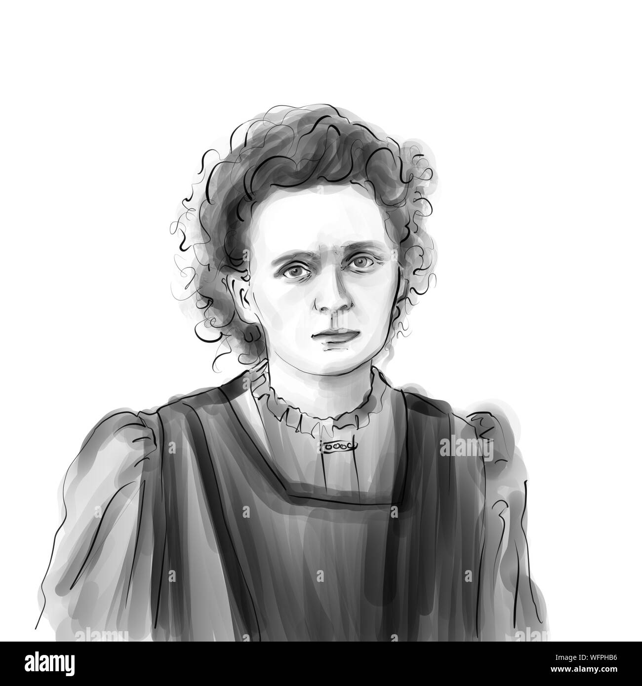 Caricature of Marie Curie Theoretical physicist and chemist Scientist Portrait Drawing Illustration Stock Photo