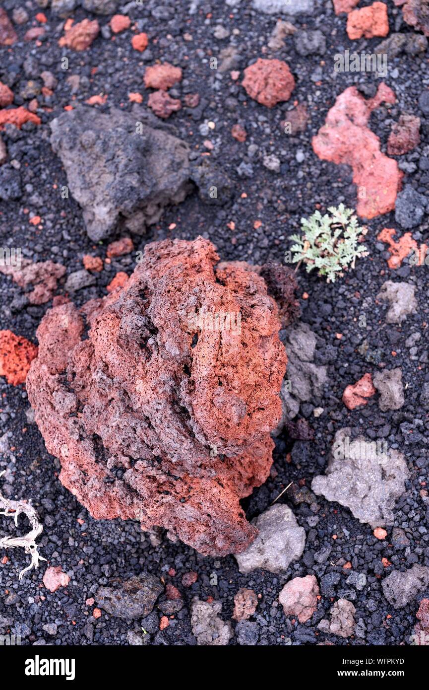 Italy, Sicily, Etna Regional Nature Park, Mount Etna, listed as World Heritage by UNESCO, volcanic rock Stock Photo