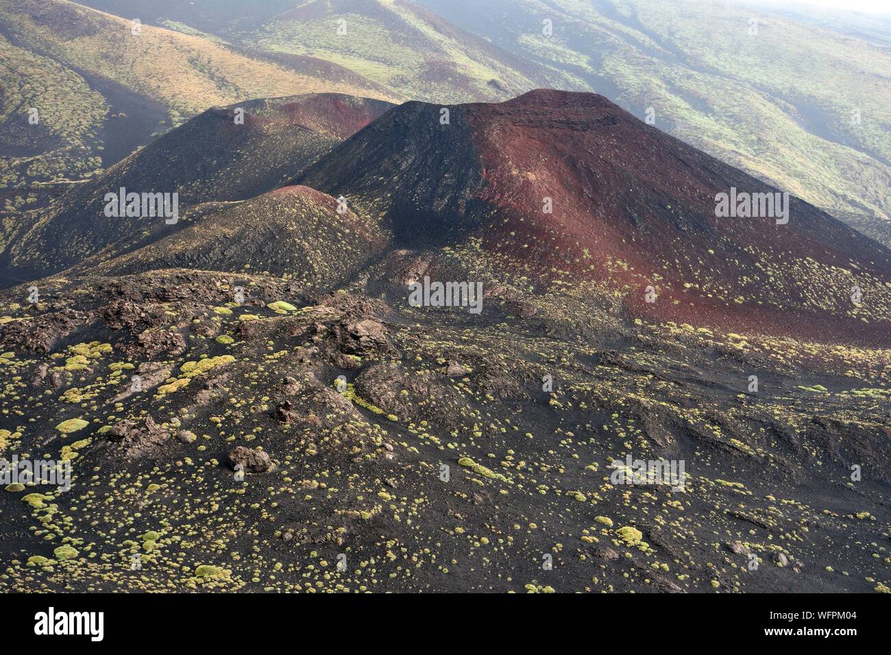 Italy, Sicily, Etna Regional Nature Park, Mount Etna, listed as World Heritage by UNESCO, crater of the 2001 eruption not far from the Sapienza refuge area Stock Photo