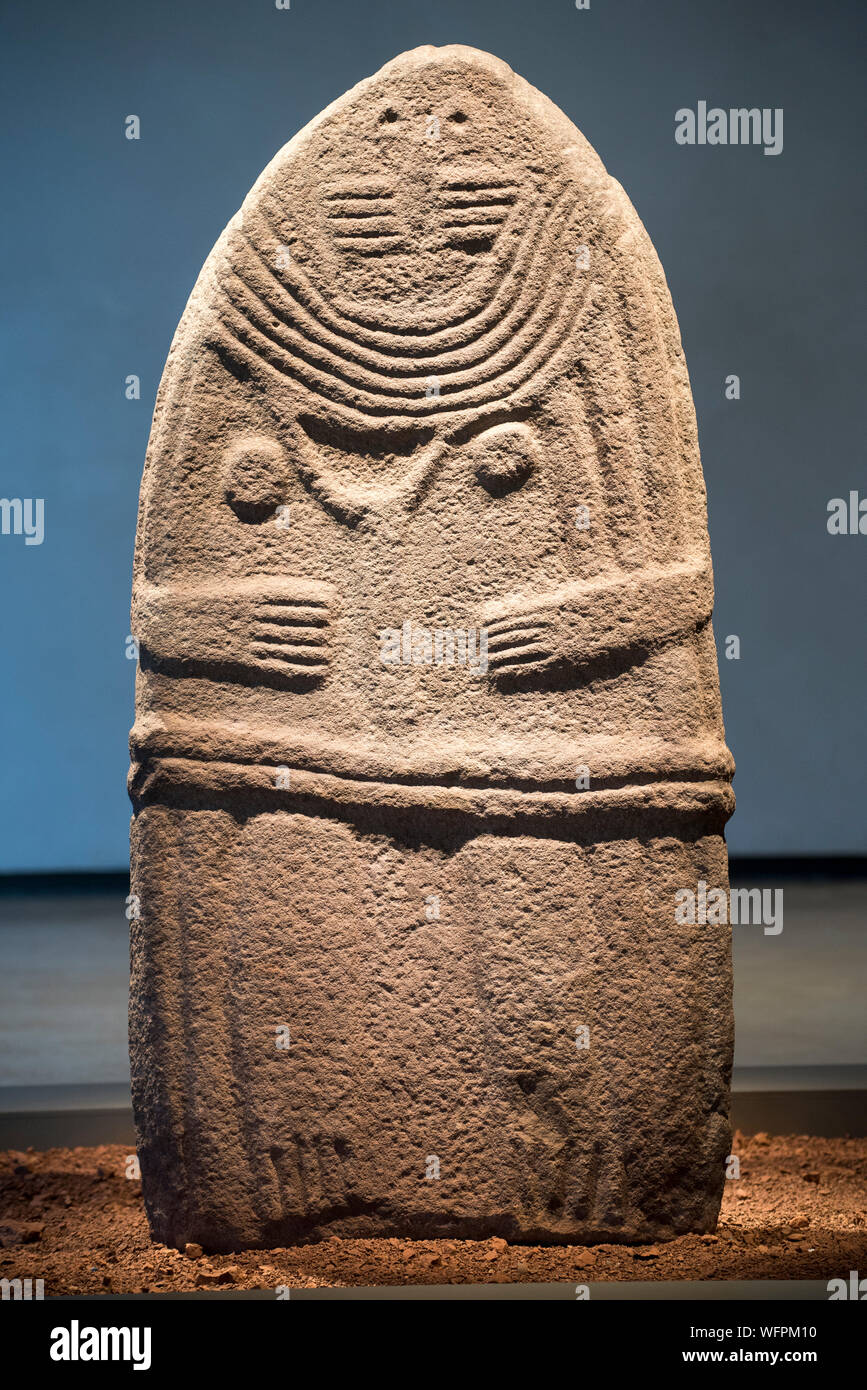 France, Aveyron, Rodez, Fenaille Museum, labelled Museum of France, Menhir Statue Gallery, Menhir Statue, La Dame de Saint Sernin (the Lady of Saint Sernin), masterpiece of Neolithic art Stock Photo