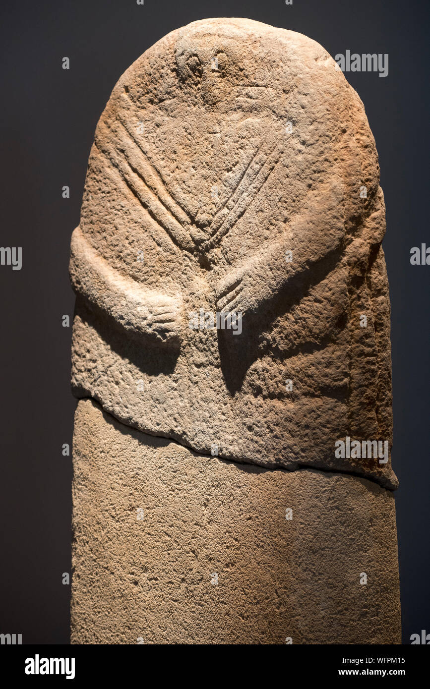 France, Aveyron, Rodez, Fenaille Museum, labelled Museum of France, Menhir Statue Gallery, Menhir Statue Stock Photo