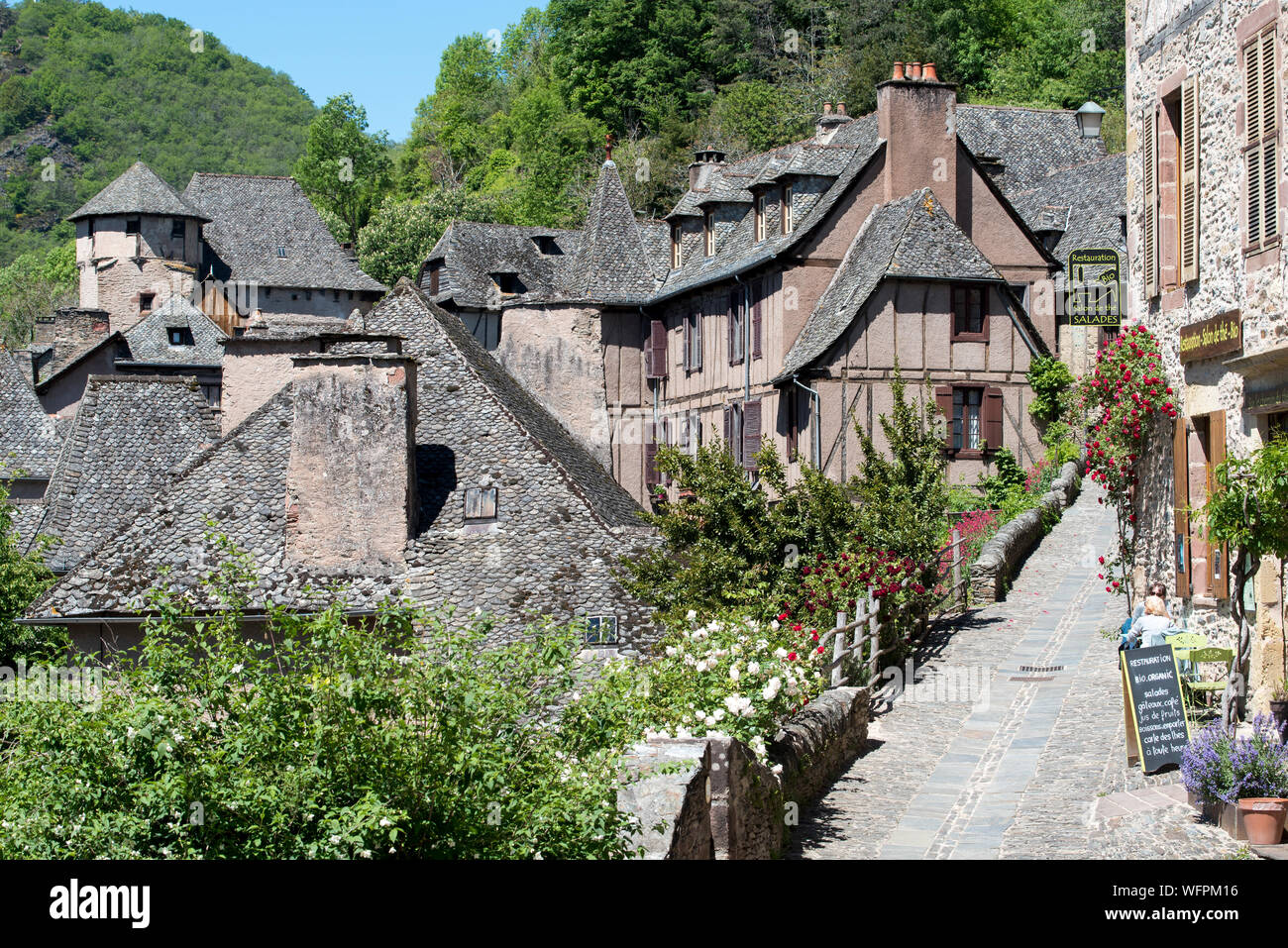 France, Aveyron, Conques, labeled the Most Beautiful Villages of France, Houses Stock Photo