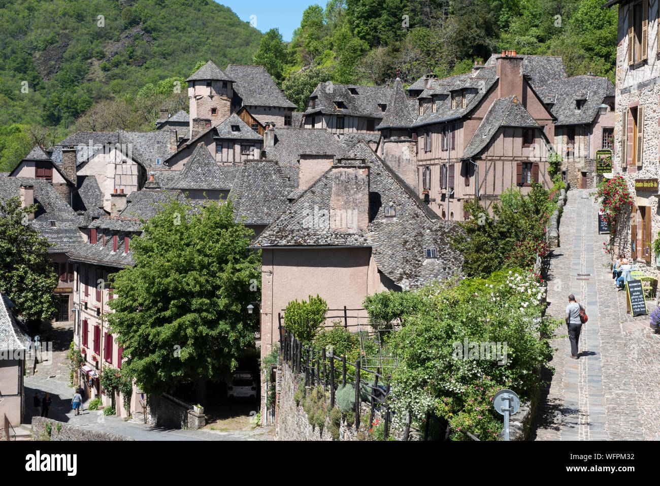 France, Aveyron, Conques, labeled the Most Beautiful Villages of France, Houses Stock Photo