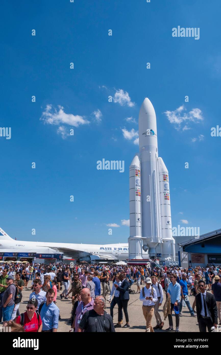 France, Seine Saint Denis, Le Bourget, Parc des Expositions Paris Le Bourget International Air Show and Space 2019, Ariane rocket Stock Photo