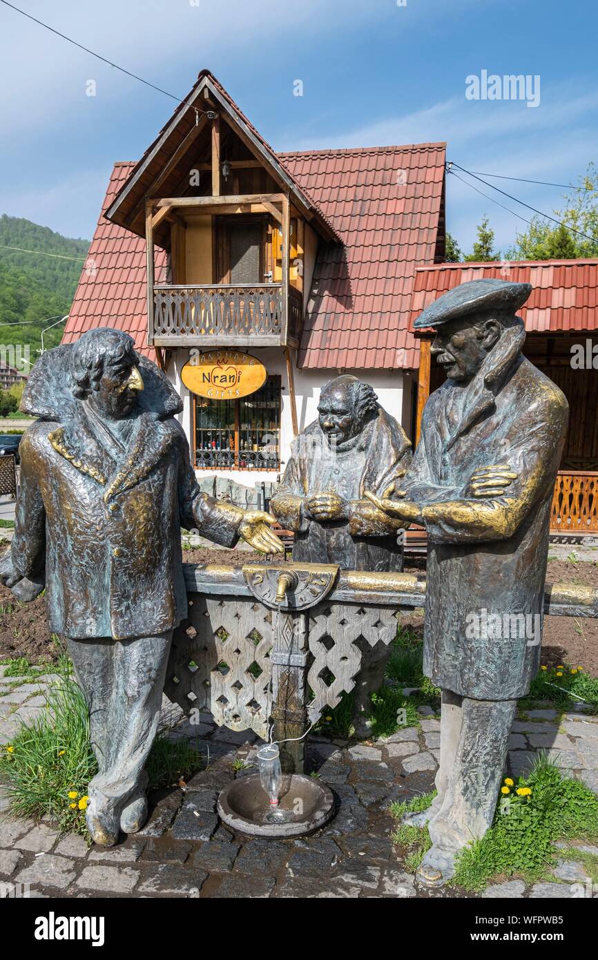 Armenia, Tavush region, Dilijan, thermal and spa resort nestled in a mountainous and wooded area, monument to the Heroes of the 1977 Soviet comedy film Mimino Stock Photo