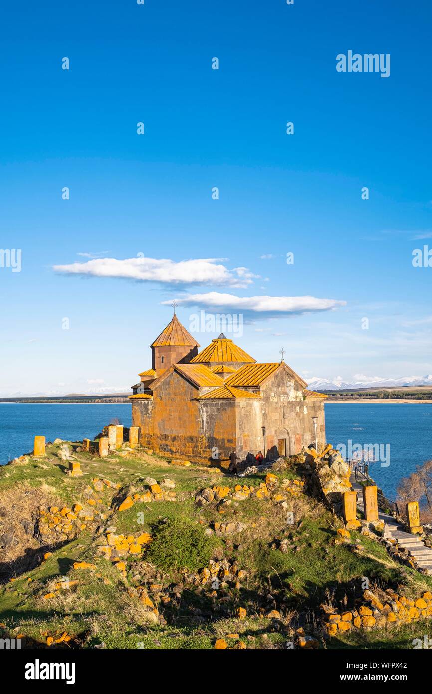 Armenia, Gegharkunik region, Hayravank, the 9th and 10th centuries Hayravank monastery built on a rocky promontory overlooking Sevan Lake Stock Photo