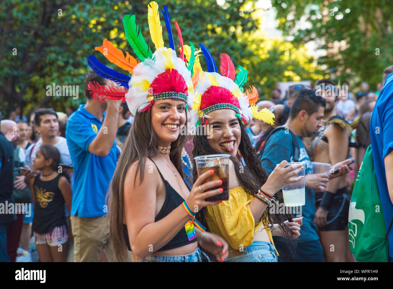 Happy friends at Madrid Pride Stock Photo
