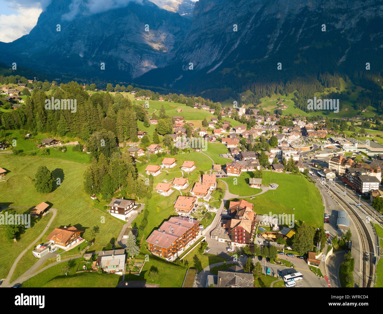 Famous village Grindelwald in swiss alps starting point for train