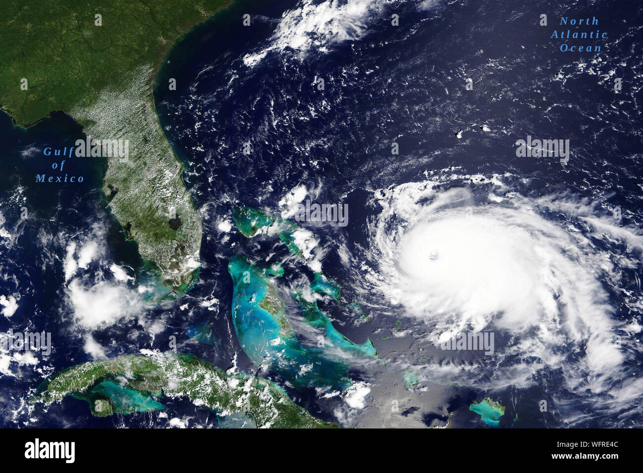 Hurricane Dorian in the Carribean Sea on its way to the Bahamas in August 2019 - Elements of this image furnished by NASA Stock Photo