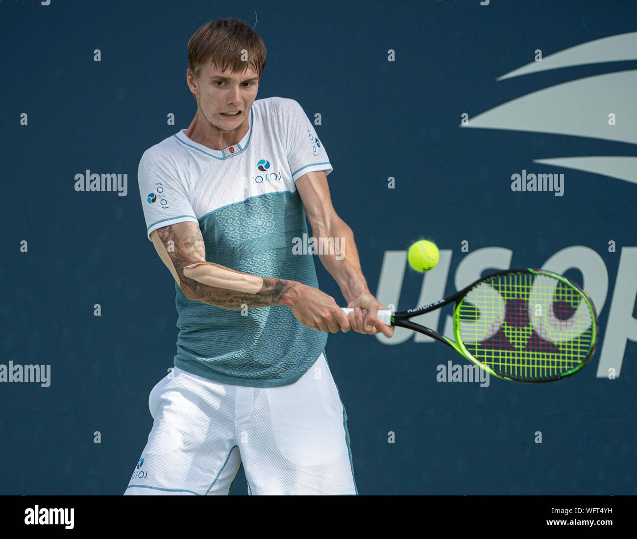New York, USA. 31st Aug, 2019. August 31, 2019: Alexandre Bublik (KAZ) loses to Pablo Andujar (ESP) 6-4, 6-3, 6-2, at the US Open being played at Billie Jean King National Tennis Center in Flushing, Queens, NY. Credit: Cal Sport Media/Alamy Live News Stock Photo