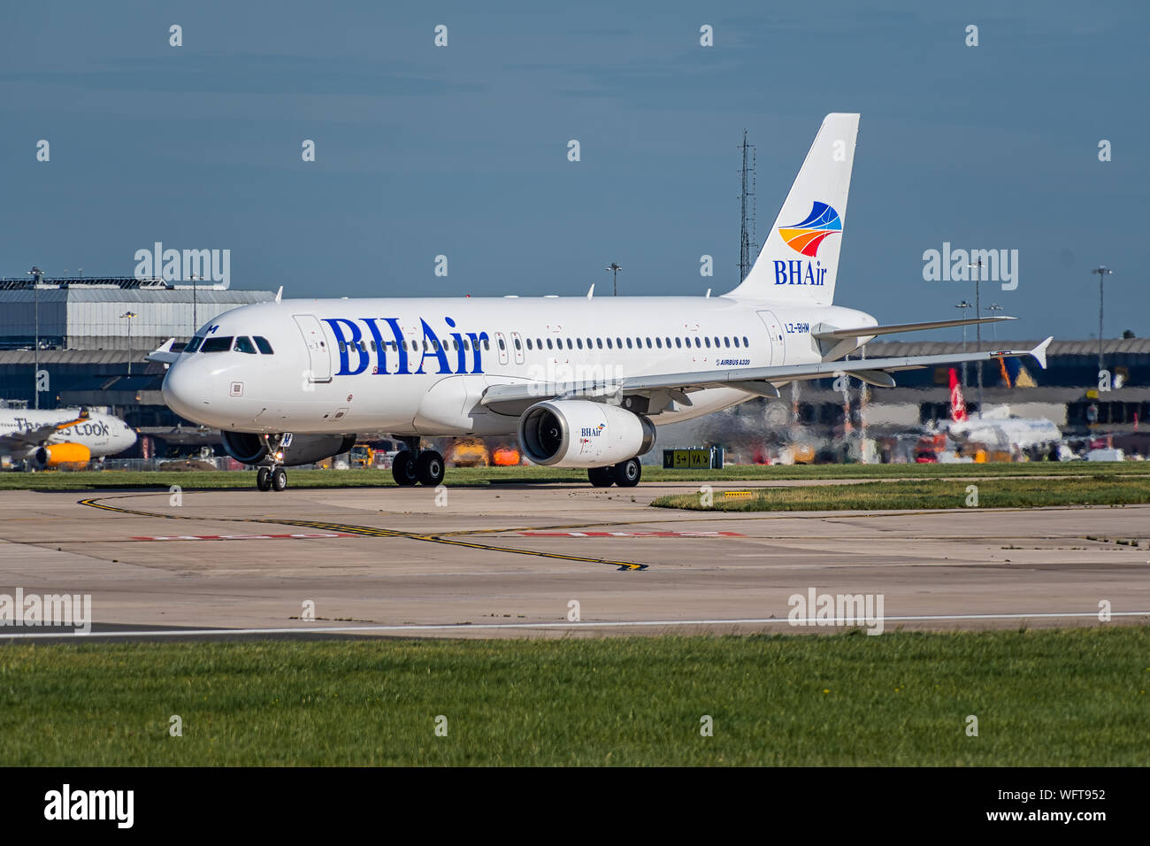 MANCHESTER, UNITED KINGDOM - AUGUST 24, 2019: BH Air Airbus A320 taxiing for departure Stock Photo