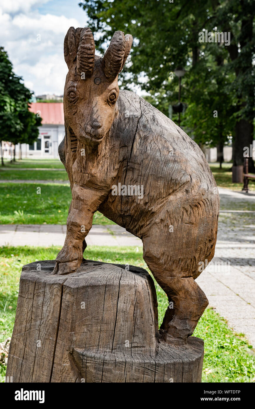 Wooden sculpture of a chamois in Brezno, Slovakia, Europe Stock Photo -  Alamy
