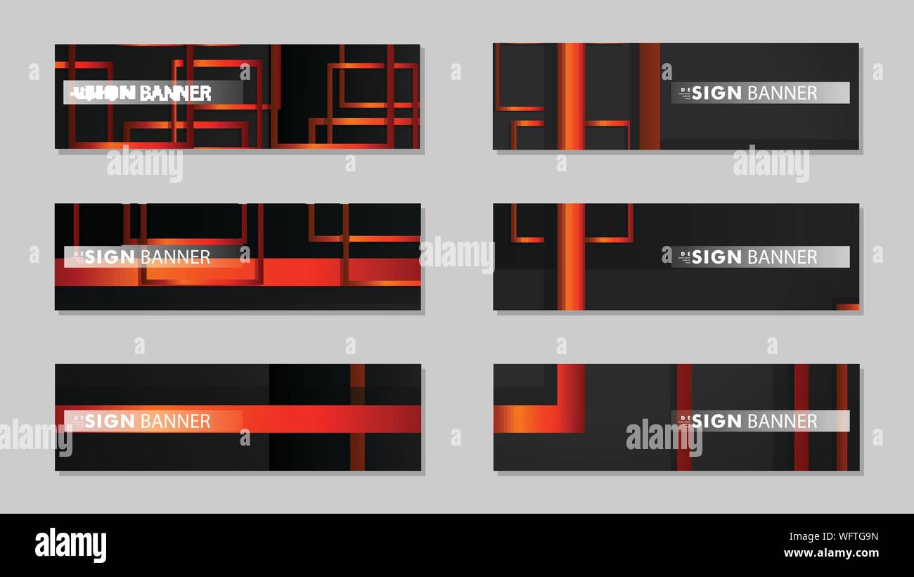 Square vector banner with a rectangular black orange gradient background Stock Vector