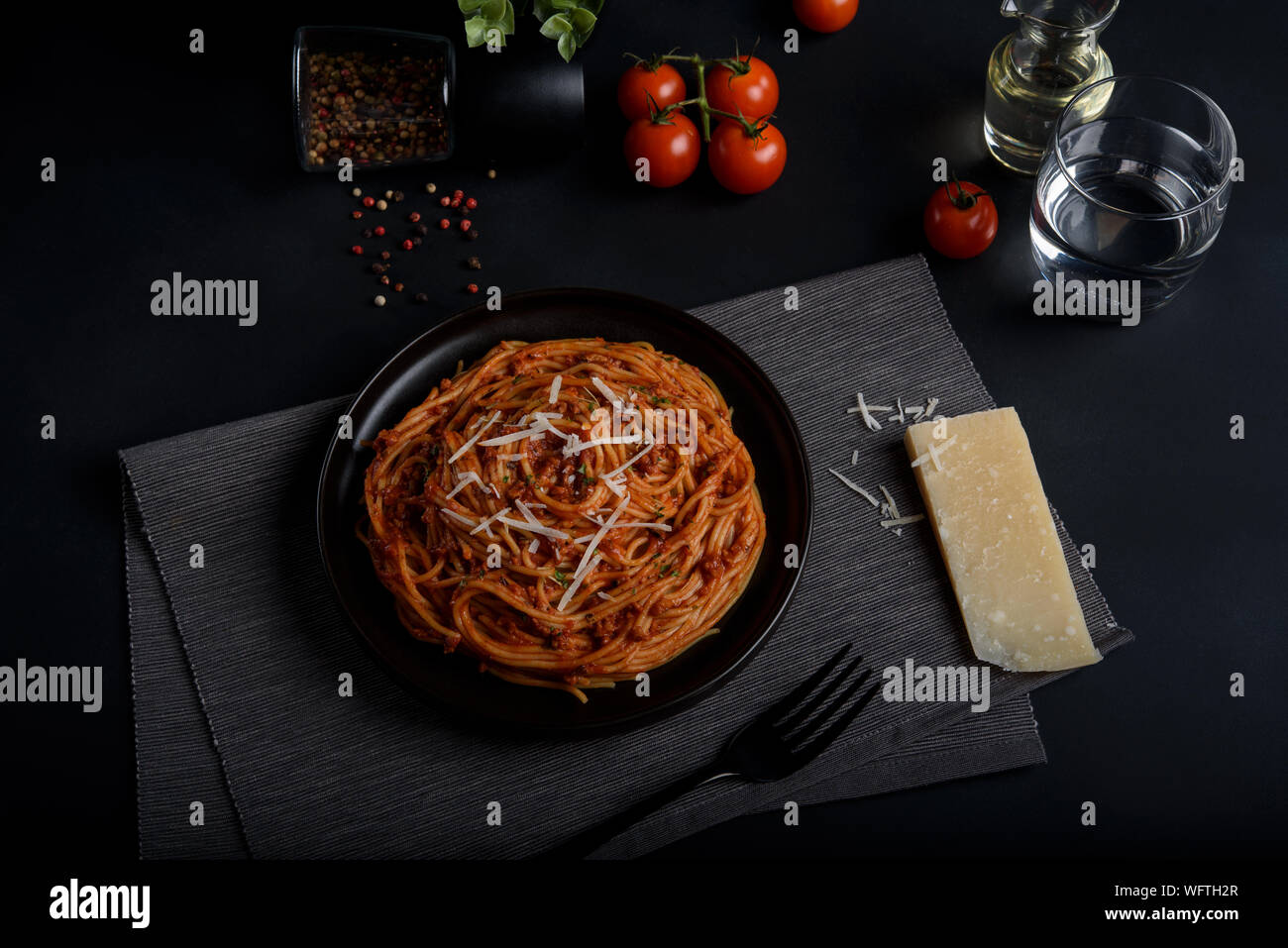 High Angle View Of Food In Plate On Place Mats Over Table Stock