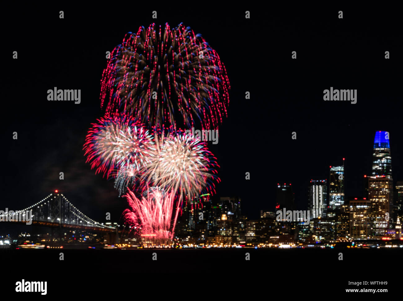 New Years Eve Fireworks over San Francisco from Treasure Island Stock Photo