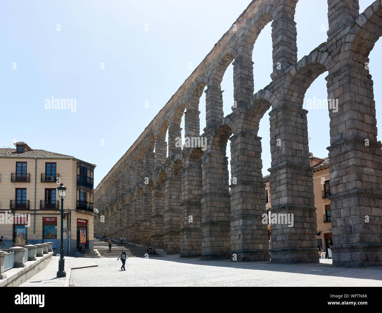 SEGOVIA, SPAIN - APRIL 25, 2018: View of the famous Roman Aqueduct in Segovia. Stock Photo