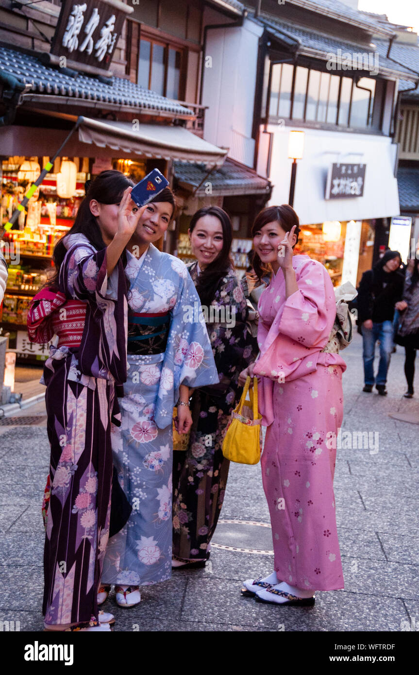 Kimono dress in Kyoto on Kiyomizu-Zaka Street during an annual Spring  festival in Japan Stock Photo - Alamy