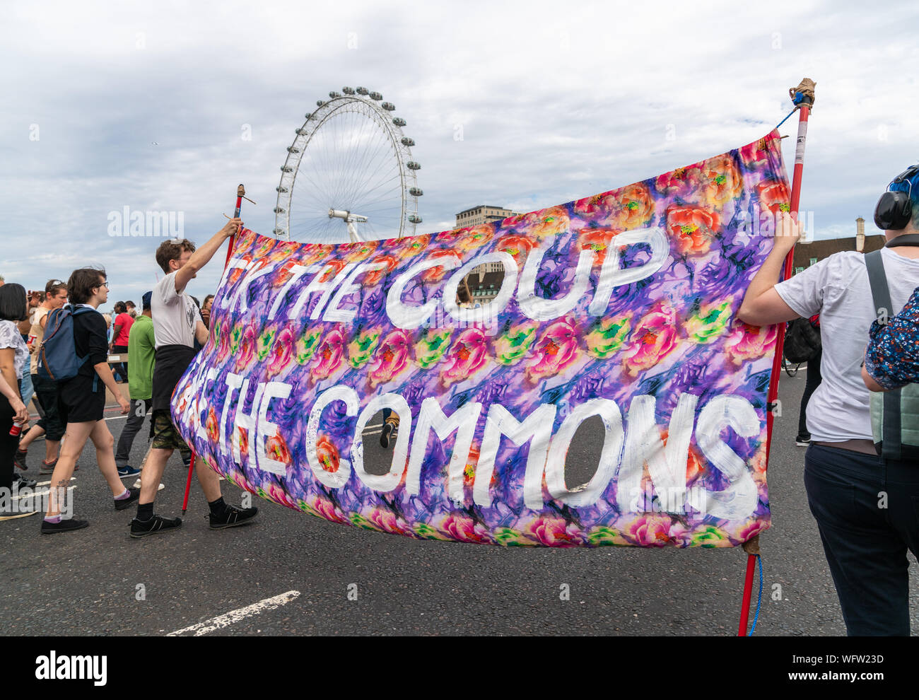 31th Aug 2019 - London, UK. An Anti-Brexit protesters brought Westminster bridge to a standstill. Stock Photo