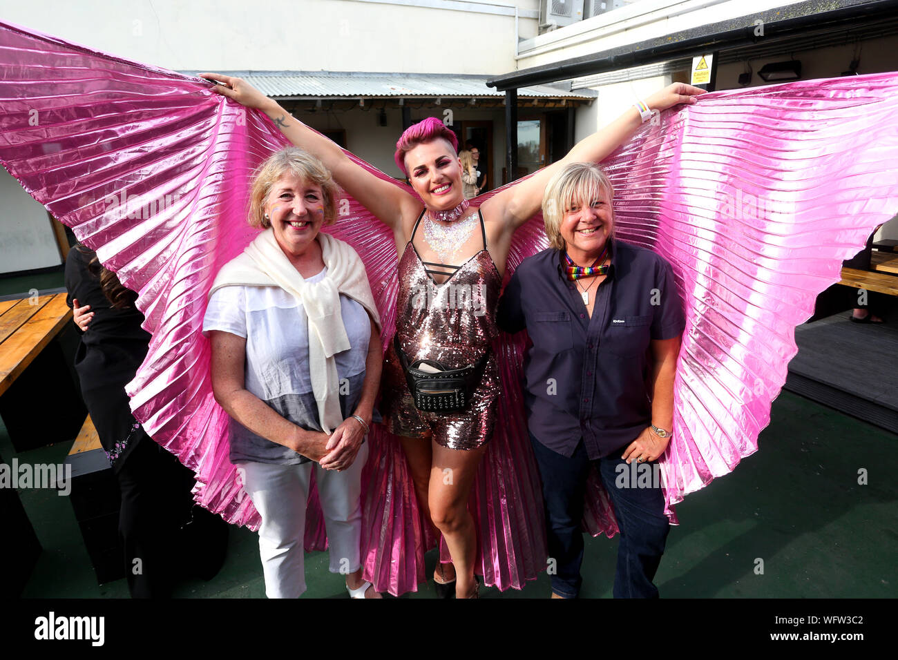 Bognor Regis, UK. The first ever Pride event in Bognor Regis pictured taking place on Bognor Regis Pier along with an impromptu Pride march around the town. Also the first Pride to ever take place on a pier in the UK. Saturday 31st August 2019 © Sam Stephenson / Alamy Live News. Stock Photo